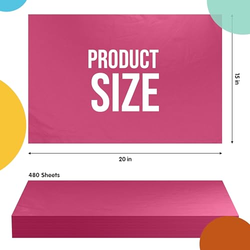 Image of Party Solids Hot Pink Tissue Paper for Gift Bags - 15 inch X 20 inch Bulk Tissue Paper Hot Pink 480 Sheets 17 GSM - 10lb Newsprint for Packing, Birthday Gift Box Filler, Packing Supplies & Moving Supplies