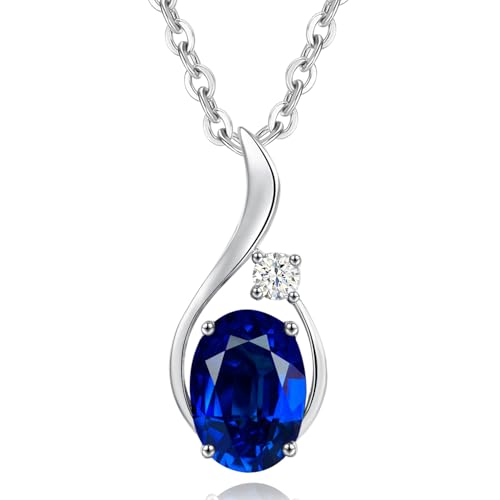 Collier saphir bleu pendentif or blanc femme et diamant véritable 14K FANCIME