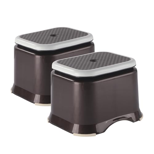 Image of Heart Home Pack of 2 Anti-Slip Bathroom Stool for Bathing | Comfortable Indoor & Outdoor Machiya for Sitting | Durable Adults Bath Stool & Patla Chair for Home | Check Ultra 10- Brown