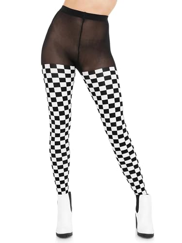 Sugar Sunday Checkered Tights for Women Halloween Checkerboard Opaque Pantyhose Black White One Size