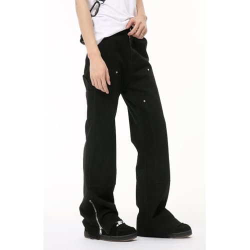 Men's Y2k Side Zipper Hip Hop Streetwear Denim Trousers Bell Bottom Pants with Pockets2