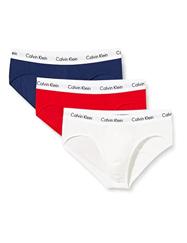 Calvin Klein Hombre Pack de 3 Calzoncillos Hip Briefs Algodón con Stretch, Multicolor (White/Red...