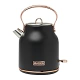 Haden Heritage 1.7 Liter Stainless Steel Electric Kettle, Hot Water Tea Kettle with 360-Degree Base and Auto Shutoff, Black & Copper