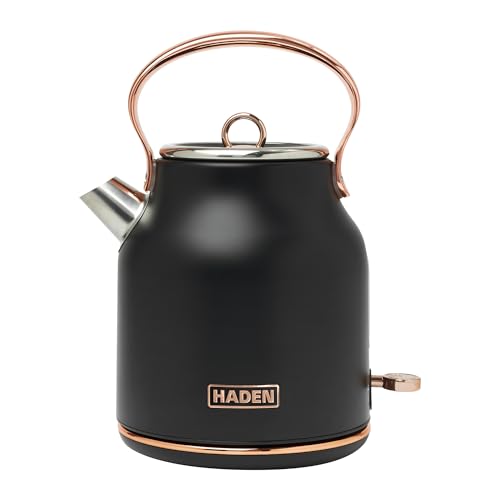 Haden Heritage 1.7 Liter Stainless Steel Electric Kettle, Hot Water Tea Kettle with 360-Degree Base and Auto Shutoff, Black & Copper