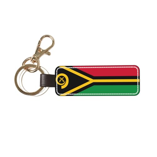 Ninainaid Porte-clés de voiture en cuir véritable avec drapeau du Vanuatu - Porte-clés universel pour homme et femme