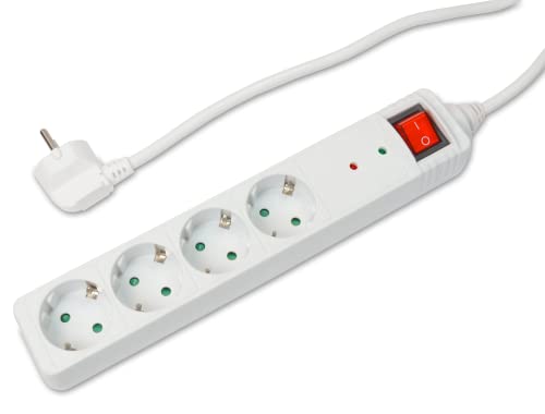 SKT MD412 Regleta de enchufes de 4 vías con interruptor, seguro para niños y protección contra sobretensiones blanco Cover