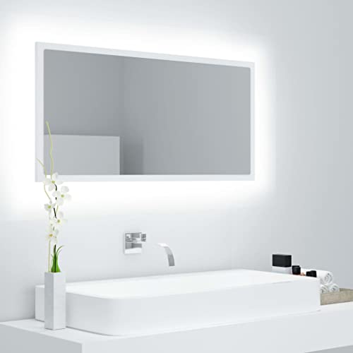 Miroir LED RVB Mangloder en acrylique blanc avec éclairage moderne et port USB