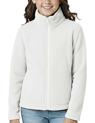 Spring&Gege - Spring&Gege Mädchen Fleece Jacke,Sweatjacke für Kinder Stehkragen Durchgehender Reißverschluss,Langarm Warm Sportjacke, Winter Mädchen Warm Outdoor Oberteil(Weiß,13-14Jahre)
