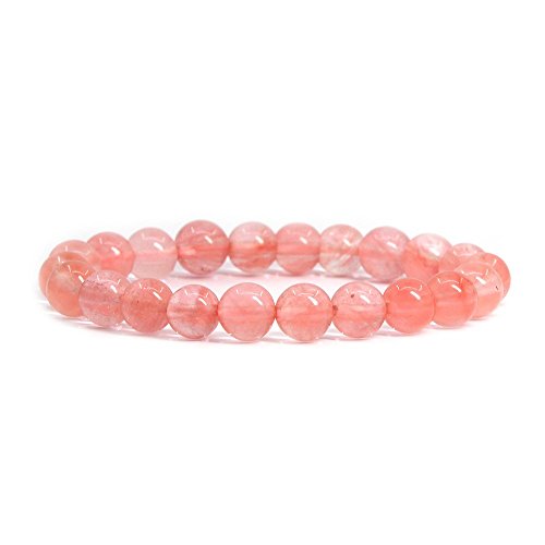 Justinstones Synthetic Cherry Quartz 8mm Round Beads Stretch Bracelet 7 Inch Unisex