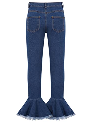 Kids Girls Denim Bell-Bottoms Pants Button Closure Distressed Slim Flared Jeans with Pockets Casual Wear2