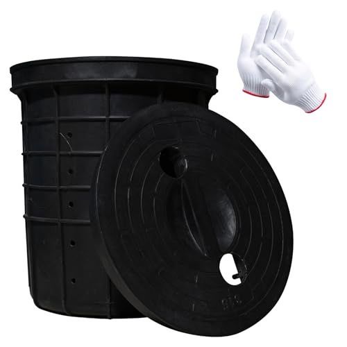 Perforated Sump Pump Basin with Lid 18.5x16.9x15.7 Inch Heavy-Duty Perforated Sump Pump Bucket 42 Drainage Holes Suitable for Yard Patio Driveway Drainage(Black) (18.5 x 16.9 x 15.7 Inch)