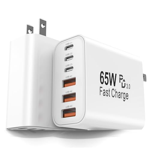 Image of 2-Pack 65W USB C Charger Block, 6-Port Fast Wall Charging Block [3 PD USB-C & 3 QC USB-A] for iPhone 17 16 15 Pro Max, iPad Pro, Galaxy S26 S25, Pixel 10 9, iWatch,Google & More