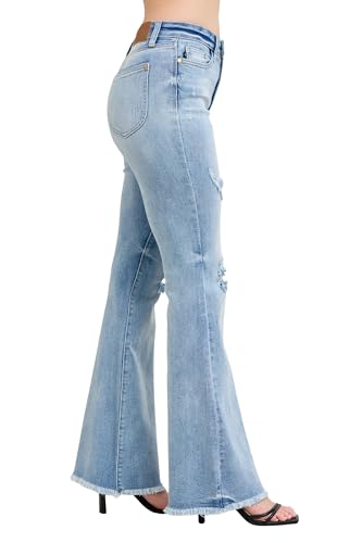 Judy Blue Women's High-Rise Distressed Raw Hem Flare Jeans with Shield Pockets4