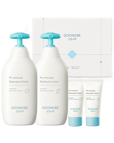 GOONGBE Baby Skin Care Gift Set - Korean Baby Skincare & Bath Time Essentials - Shampoo & Bath, Moisutre Lotion, Cream - Hydrating & Nourishing, 4 Items