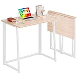 4NM 31.5' Small Folding Desk, Foldable Computer Home Office Desk, Study Writing Table for Small Space Saving Bedroom, Easy Assembly - Natural and White