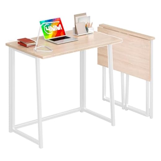 4NM 31.5" Small Folding Desk, Simple Assembly Computer Desk Home Office Desk Study Writing Table for Small Space Offices - Natural and White