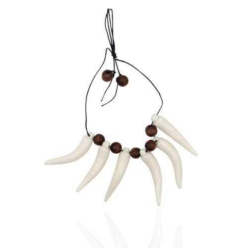 Halloween Bone Necklace for Womens Vintage Bone Skull Pendant Necklace Halloween Ivory Tooth Necklace Hand Bones Halloweens Choker Necklace Prehistoric Caveman Halloweens Costume Jewelry (Style-B)