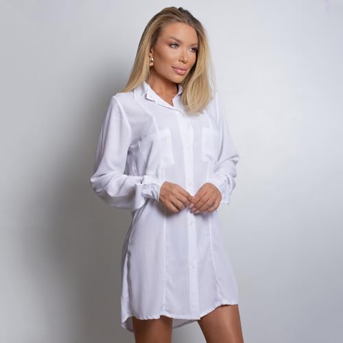 Saída De Praia Vestido Chemise Manga Longa Moda Praia (G)