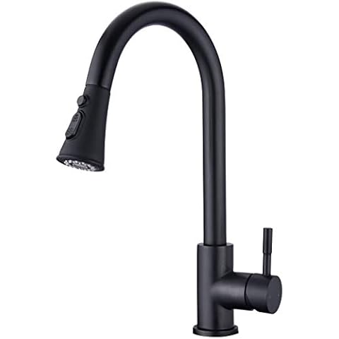 AILRINNI Black Kitchen Taps Mixer - Single Handle High Arc with Pull Out Spray Kitchen Faucet: Stainless Steel Brushed Nickel Kitchen Tap Mixer (Black) Cover