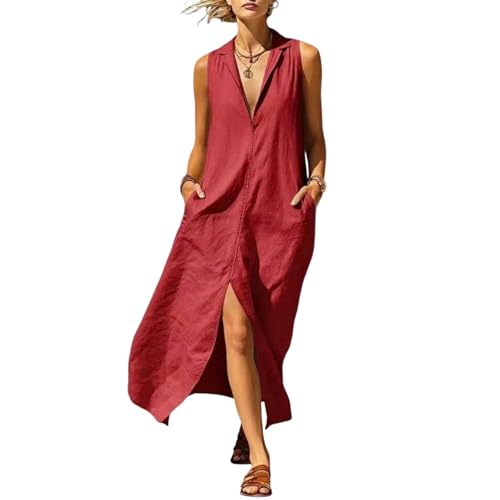 Robe femme sans manches à encolure en V et fente avant respirante