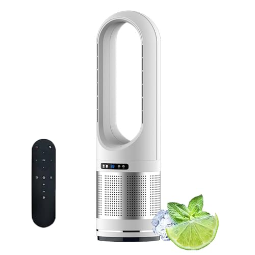 Ventilador de torre con control remoto, ventilador sin aspas de 18 pulgadas, 8 velocidades, función de calor y frío, oscilación de 80°, temporizador de 8 horas, circulación de aire portátil, pantalla