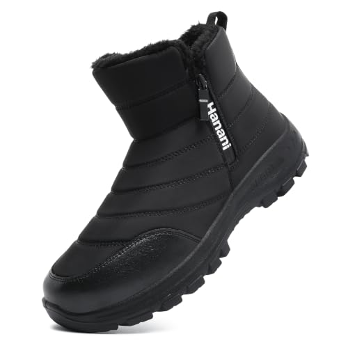 Image of Hanani Mens Winter Snow Boots Fur Lined Warm Ankle Boots Zipper Closure Waterproof Outdoor Boots Men's Lightweight Comfortable Shoes