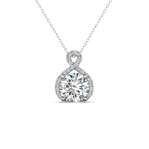 Cate & Chloe Alessandra 18k White Gold Pendant Necklace with Round Cut Simulated Diamond Crystals, Hypoallergenic Necklaces for Women, Gift for Her
