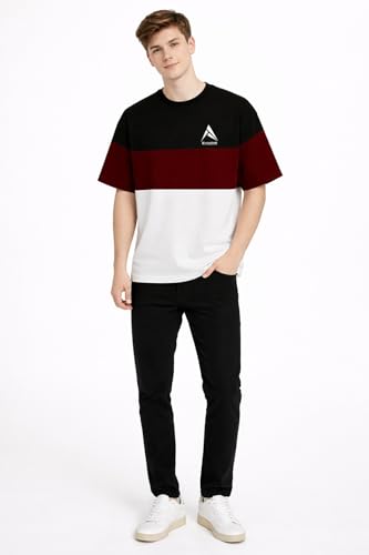 Image of Stylish Men Color Block Oversized Half Sleeve Round Neck T-Shirt