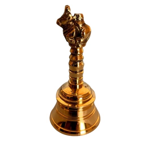Image of Elegant Brass Mandir Ghanti - 4 Inch Handcrafted Temple Bell for Pooja and Home Decor
