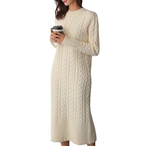 Robe longue en tricot torsadé femme automne hiver beige M KEHAIOO
