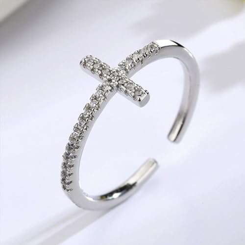 MIFYNN Cross Rings for Women Dainty Cz Cross Finger Rings Gold Silver Wedding Bands Ring Adjustable Simple Statement Ring Jewelry Gift3