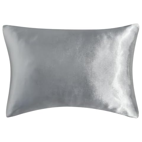 Toddler Pillow with Satin Pillowcase, Toddler Pillows for Sleeping 13" x 18" Soft Small Kids Pillow, Perfect for Travel, Nap, Toddler Cot, Bed Set, Toddler Use Only, Age 2 to 5, Gray Cover