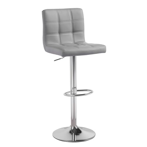 Panana Height Adjustable Cuban Bar Chairs Synthetic Leather 360° Swivel Kitchen Stool with Backrest and Footrest for Breakfast Bar, Counter, Kitchen and Home (Gray, One Stool)