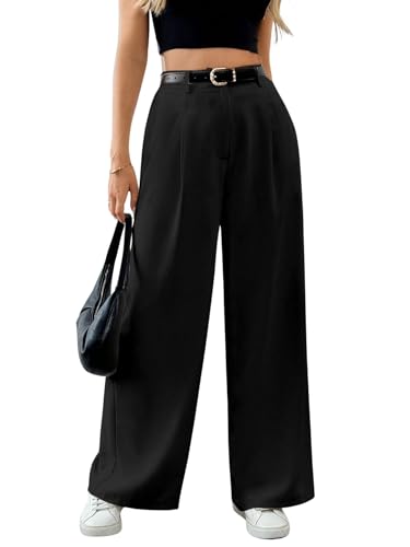 Image of Solid High Waist Straight Korean Loose Pleated Wide Leg Trouser for Women's & Girl's