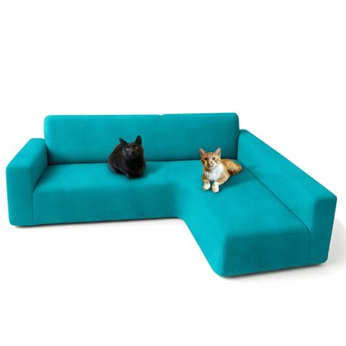 FOCARIS Home Funda Sofa Chaise Longue Protector Ajustable y Repelente al Agua Funda Brazo Largo Derecho Turquesa/Verde (Long. máx. 280 cm) Acolchado 1 Pieza Cubre Sofa Packaging presentación Regalo