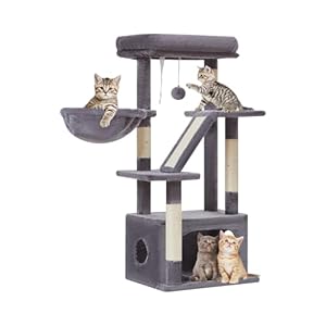 Taoqimiao Cat Tree,38.2-Inch Cat Tower for Indoor Cats,Suitable for Kittens with Luxurious cat condo with Adjustable Baskets and Luxurious Perch MS029SG Smoky Gray