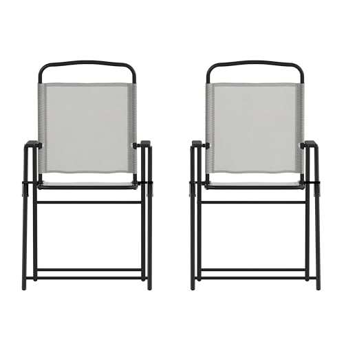 Flash Furniture Muebles Flash Juego Plegables Mystic para Patio, sillas de césped de textileno con reposabrazos, Acero, Gray, 2 Unidades