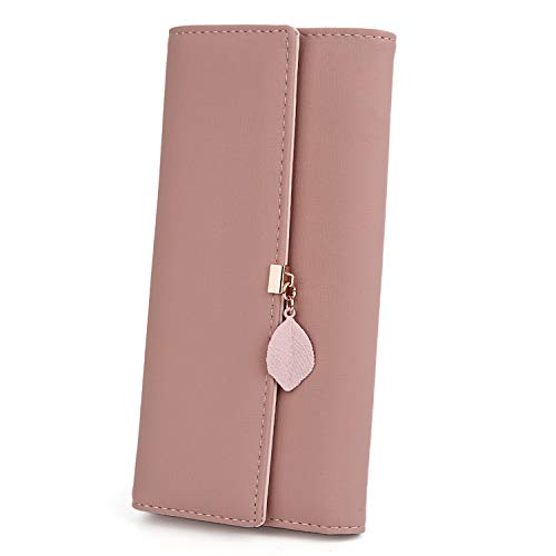 UTO Women PU Leather Wallet Large Capacity Leaf Pendant Card Phone Holder Checkbook