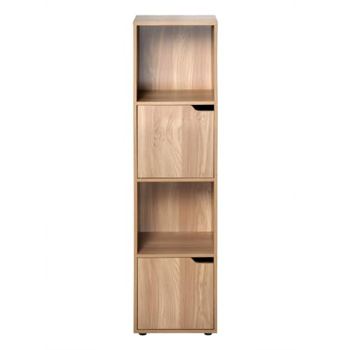 Calicosy - Meuble 4 Cases Décor Bois - MDF - 2 Portes Coulissantes - Colonne De Rangement Modulable - Solide Et Fonctionnel - Chambre, Séjour, Bureau -...