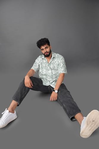 Image of BROWN CULTURE Men's Cotton Blend Printed Shirt with Spread Collared Neck Half Sleeves Oversized Straight Hem Length and Button Down Closure | Formal Shirts for Men