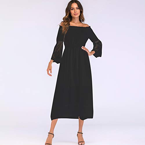Bozony Vestido maxi longo sexy feminino ombro a ombro manga flare elegante festa à noite vestido boh