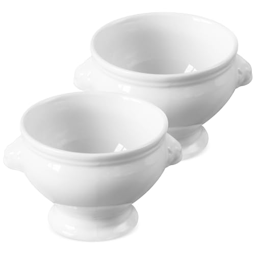 Image of Cinf Lion Head Ceramic Bowls Set of 2, 20 oz Soup & Cereal Bowls | 20 oz ceramic bowls with lion head and wreath design, microwave safe for soup, cereal, fruit, desserts and daily dining