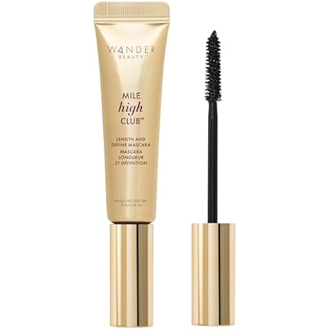 Wander Beauty Mile High Club Length + Define Black Mascara - Smudge-Proof, Lash Lengthening Mascara for a Full, Fanned Out Effect - Castor Oil + Peach Leaf Conditions & Strengthens - 0.31 fl oz Cover