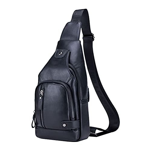 MANNUOSI Homme Sacs Portés épaule en cuir souple Sac de messager de grande capacité pour loisirs de plein air à la mode Noir Cover