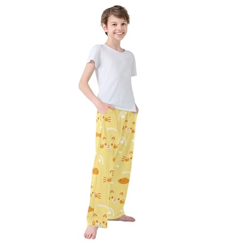 Boys' Pants Cute Cat Fish Cartoon Paw Long Bottoms Jogger Pants Elastic Waist Trousers with Pockets S-XL4