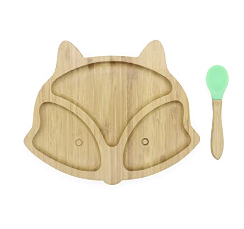 Fox Shaped Suction Bamboo Plate with Spoon
