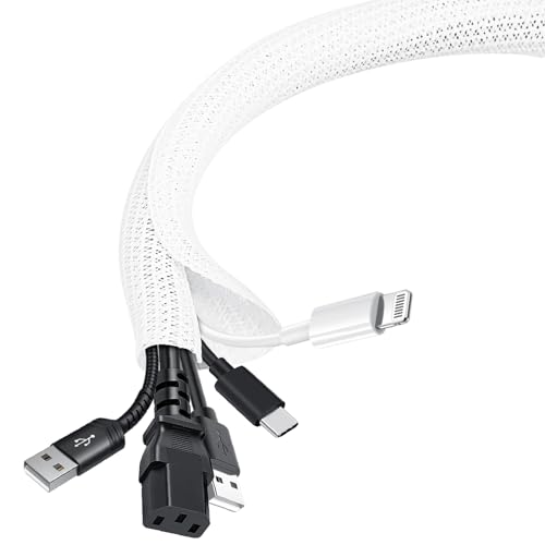 VINATO Gaine Cable Informatique 3m, Range Cable Gestion Ø13-20mm - Coupe et Retardant au feu pour Cinéma Maison, PC, Voiture Blanc