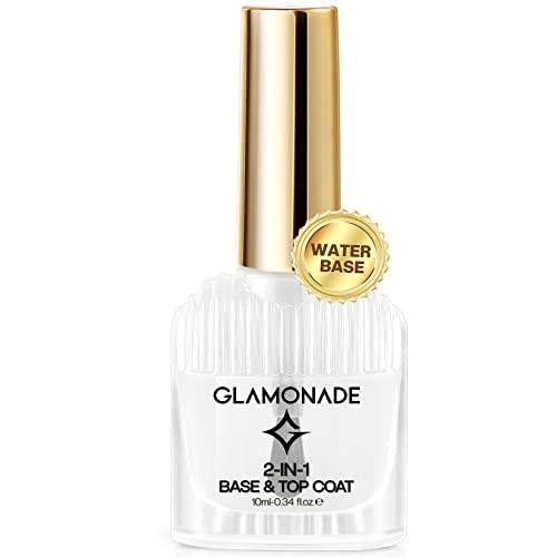 Glamonade 2-In-1 Base Coat And Top Coat Nail Polish 0.34Oz Water-Based Non-Toxic 2-In-1 Base Coat And Top Coat For Nail Polish Clear Glossy Foundation At Home Diy Manicure #TOP12