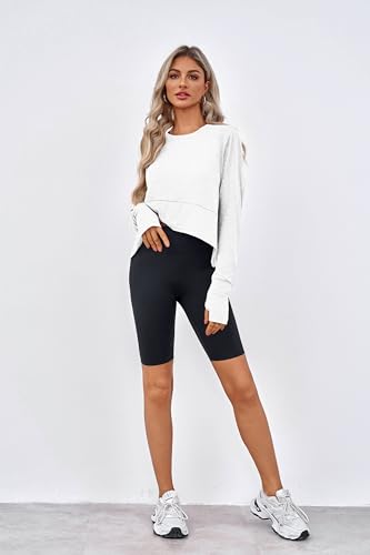 Aurgelmir Womens Long Sleeve Tops Crop Workout Athletic T-Shirts for Women Cropped Tee Loose Fit Casual Sweatshirts White — view 3