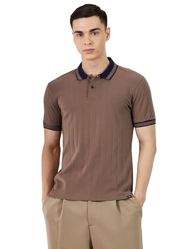 Image of Amazon Brand - Symbol Men Regular Fit Rib Textured Polo| Half Sleeves | Available in Plus Size